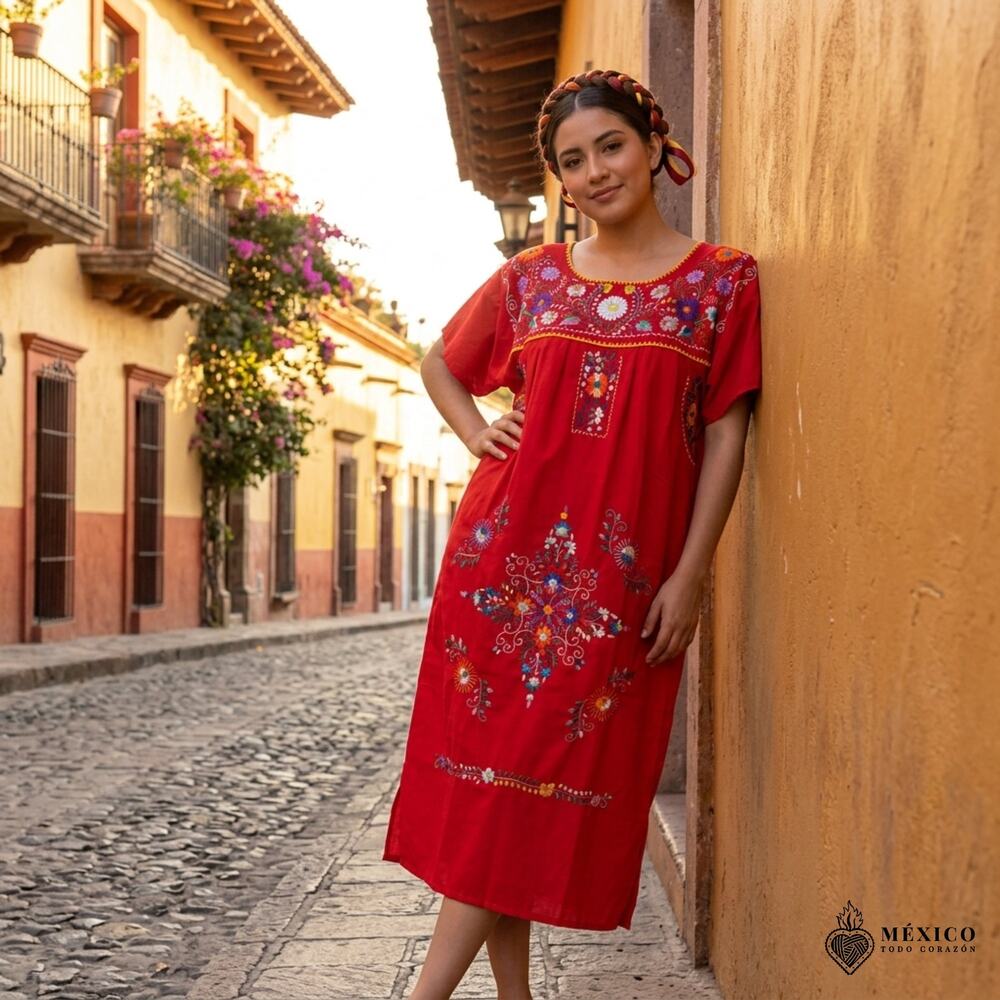 Mexican tunic hand embroidered dress  Size L